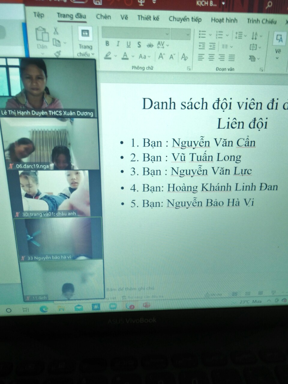 Danh sách chọn cử đại biểu dự Đại hội Liên đội của chi đội 7C