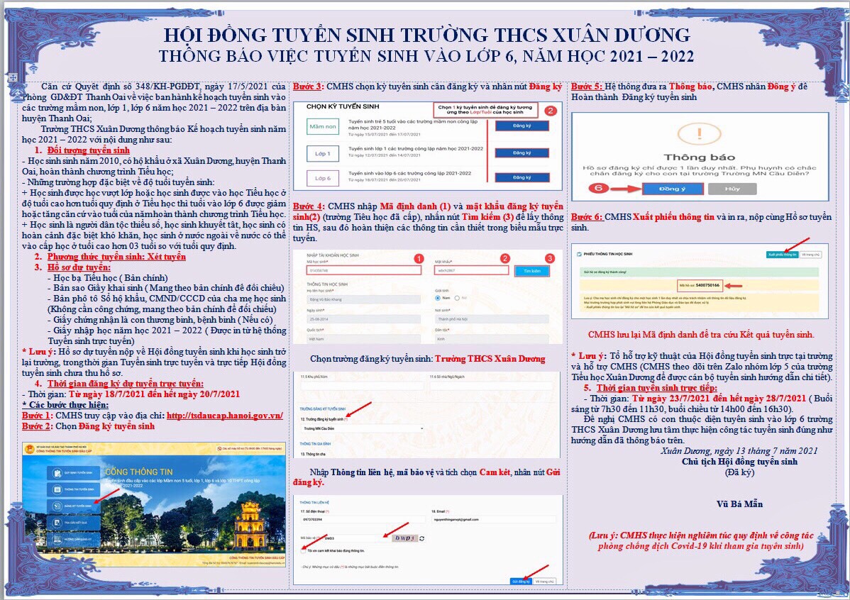 Thông báo tuyển sinh vào lớp 6 năm học 2021-2022